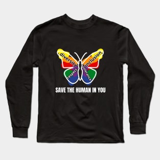 Pride colors butterfly - diversity, inclusion, respect, tolerance, for dark background Long Sleeve T-Shirt